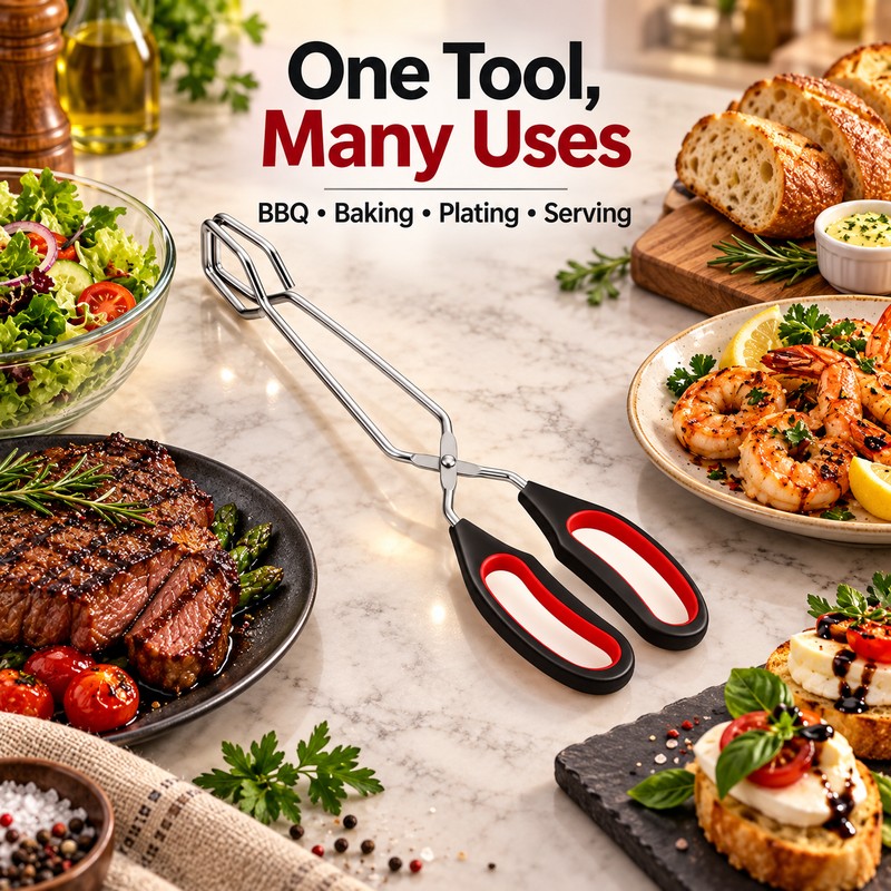 28 cm Stainless Steel BBQ Tongs – Non-Slip Long Handle