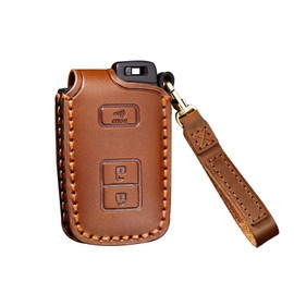 SANRILY Leather Key Fob Cover for Toyota 4runner 2021 Tacoma 2020 Tundra Land Cruiser Keyless Entry Remote Smart Key Protector Case with Keychains Brown