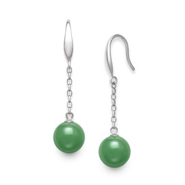 Sterling Silver Natural Jade Linear Drop Hook Earrings
