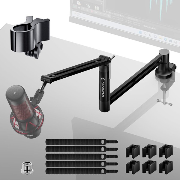 CACENCAN M05 Boom Arm, 360° Rotatable Microphone Stand with Desk