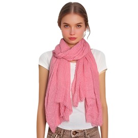HeiDmai Unisex Cotton Blend Crinkle Vintage Soft Scarf with Fringed Edges 35" × 70" (Pink)