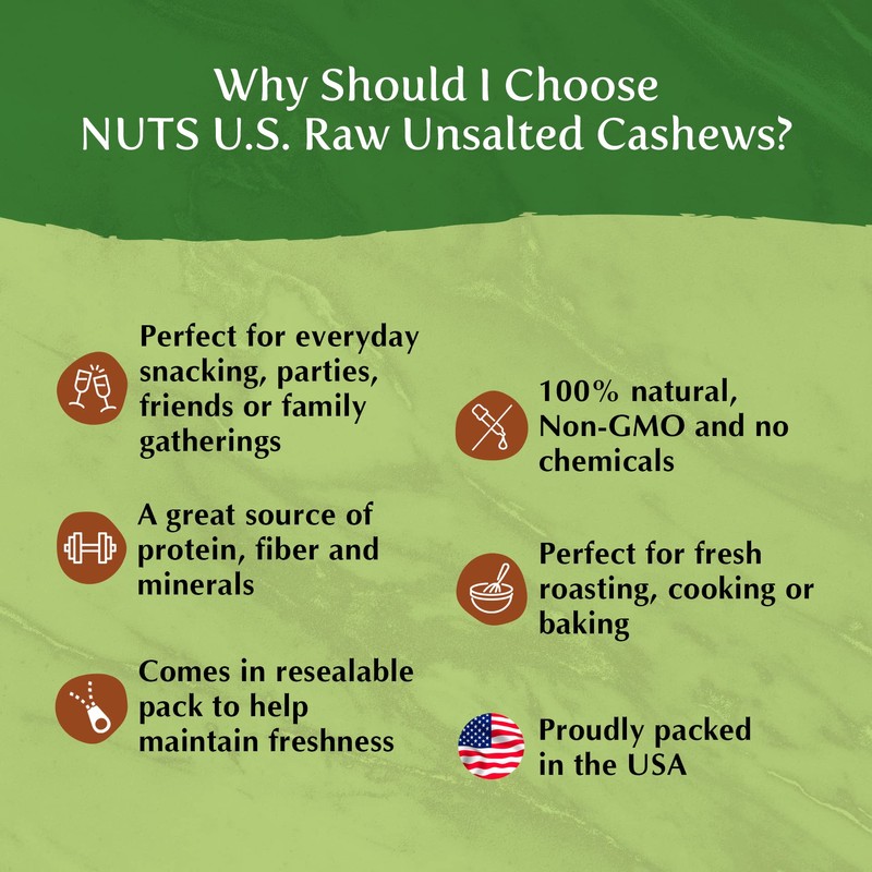 NUTS U.S. - Cashews | Raw and Unsalted | Whole