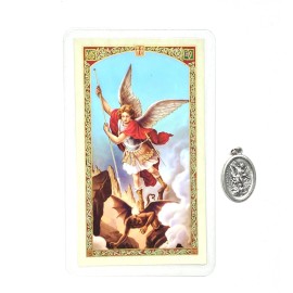 Tarjeta Laminada de Oracion a San Miguel Arcangel con Medalla Prayer Card Medal