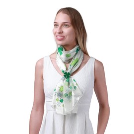 Basic Sense Unisex Shiny Celtic Shamrock Clover Scarf and Scarf Ring Set, Big Leaves Cream
