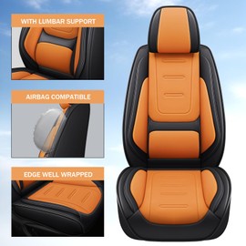 otoez Nappa Leather Car Seat Covers Full Set, Breathable Leather Automotive Seat Covers Front & Rear Seat Protectors with Lumbar Support, Universal Fit for Most Cars SUV Truck Sedan(Black+Orange)