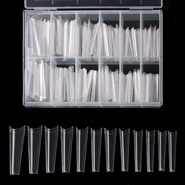 Transparent Nail Tip, Square Long, Set of 240, False Nails, French Nails, Half Cover, Ballerina, Length, Non-marking, Tunnel Supplies, Practice Nail Parts, 12 Sizes, DIY Nails