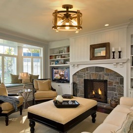 Bargeni Bargeni Flush Mount Light Fixture,13-inch Rustic Ceiling Light Fixture,Matte Black Finish,3-Light Farmhouse Light Fixtures for Living Room,Kitchen,Bedroom,Dining Room,Foyer,Hallway