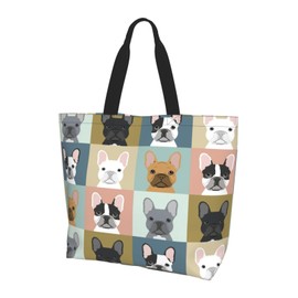 LUVOADALA Dog French Bulldog Large Tote Bag Simple Casual Portable Shoulder Bags Reusable Grocery Handbag For Women Beach Gym Travel Shopping Work Dance Gifts
