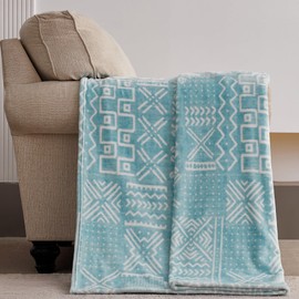 KORBLISS Home Super Soft Throw Blanket 50x60 Inches, Premium Lightweight Silky Fleece Face Fabric with Fluffy Fuzzy Sherpa Reverse Bed Blanket for All Season, 50"x60", Symbol Blue