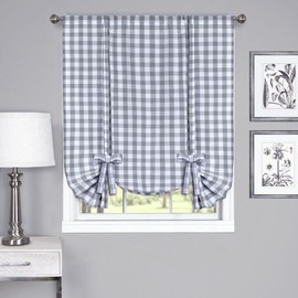 GoodGram Buffalo Check Plaid Gingham Custom Fit Farmhouse Window Curtain Tie Up Shades - Assorted Colors (Gray)