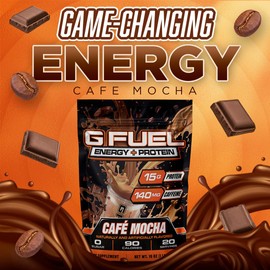 G Fuel Protein + Energy Drink Powder, Pre Workout Caffeine Mix for Gaming, Sugar Free Focus Amino, Vitamin + Antioxidants, 19oz (Cafe Mocha, 20 Servings)