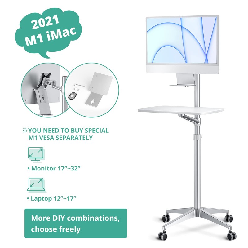viozon Mobile Desk,Mobile Workstation,Mulitiuse Rolling Laptop Floor Stand,34"-48.6" Height Adjustable,Compatible