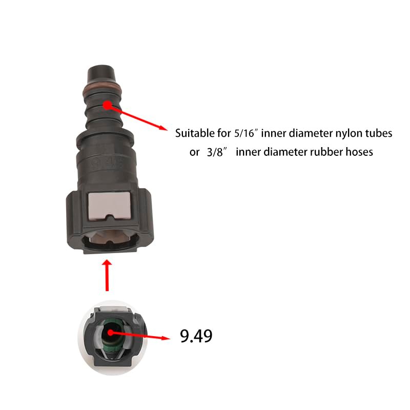 9.49 Fuel Quick Connector Female Tube to Male Barb, Pack
