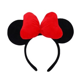 JORCEDI Large Soft Red Bow Hair Ornament Mouse Headband For Prom Birthday Party Valentines Costume
