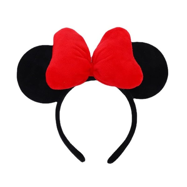 JORCEDI Large Soft Red Bow Hair Ornament Mouse Headband For