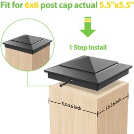 4 Pack Pyramid Aluminum Post Caps for 6x6 Wood Posts (Actual 5.5" x 5.5")，Durable Powder-Coated Fence Post Caps for Fences/Decks/Mailboxes Topper，Weatherproof, Rot Resistant PC66