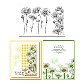 DIYology Daisy Flowers Clear Stamps for Card Making or Journaling Floral Blossom Transparent Rubber Stamps for Scrapbooking Photo Album and Other Paper Crafts Decoration