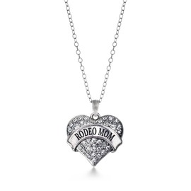 Inspired Silver - Rodeo Mom - Silver Necklace for Women - Pave Heart Pendant Chain Necklace Jewelry Gift with Cubic Zirconia - Women's Necklace Charm with Lobster Claw Clasp
