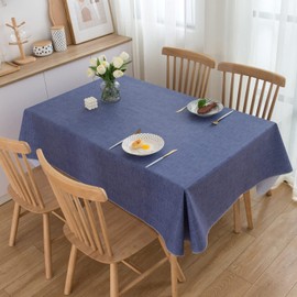 Pioggia Vinyl Tablecloth with Flannel Backing Rectangle Waterproof Oil-Proof Plastic Table Cloth Wipeable PVC Table Cover for Indoor and Outdoor (Blue, 60 x 102 Inch)