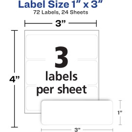 Avery Removable Labels 1" x 3" White Blank 72 Labels - Multi-Use (6728)