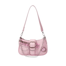 Verdusa Women's Y2k Star Embroidery Shoulder Bag Mini Chain Hobo Handbag Purses Pink One-Size