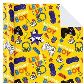 WRAPAHOLIC Gaming Birthday Wrapping Paper Roll - Mini Roll - 17 Inch x 9.8 Feet - Boys Gaming Birthday Design, Perfect for Game Lover Kids Boys Birthday