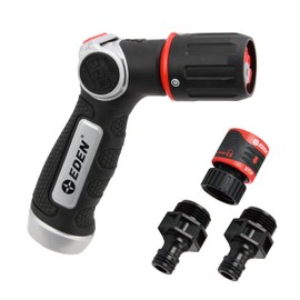 Eden 94827 Heavy Duty Metal Garden Hose Thumb-Control 4-Pattern Nozzle W/Quick Connector Set, High Pressure Garden Sprayer for Watering Gardens, Lawns, Plants