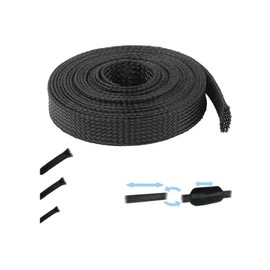 cyclingcolors Braided Cable Sheath Extendable Black Power Cable Protector for Car Motorcycle Home TV Computer (7mm to 15mm)