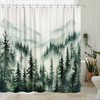 Rustic Forest Mountain Shower Curtain, Cool Misty Foggy Green Forest