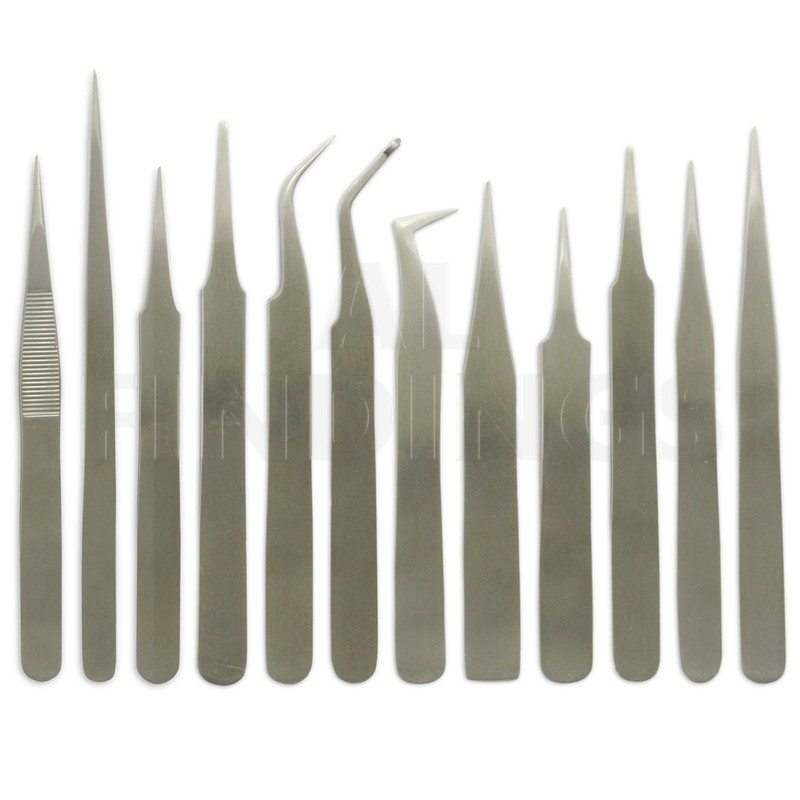 12 SS Tweezers coated steel set non magnetic craft jewellery