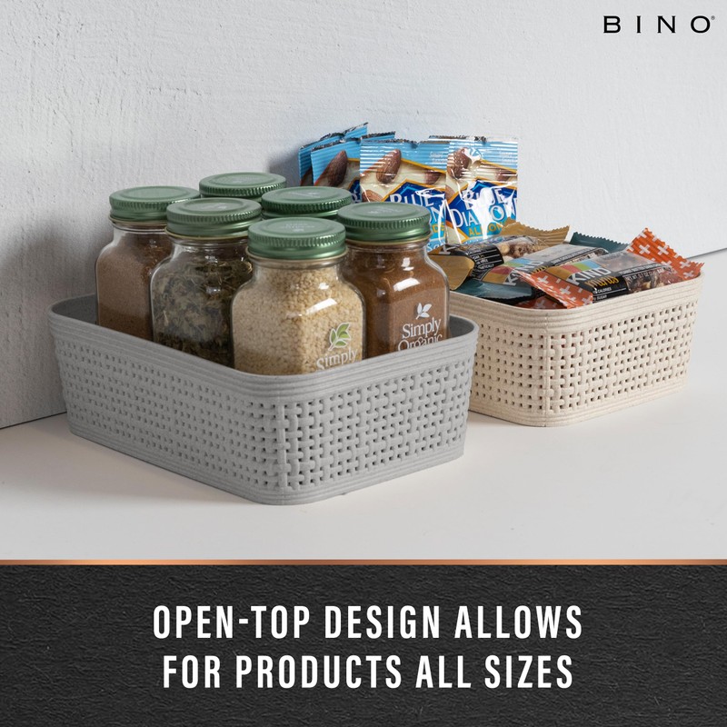 BINO | Woven Plastic Basket | XS (Natural Grey), 5-Pack