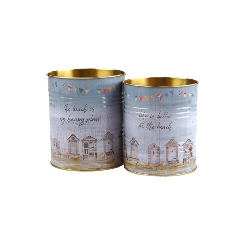 Multi Purpose Metal Storage Tins - Nautical Coastal Beach Hut