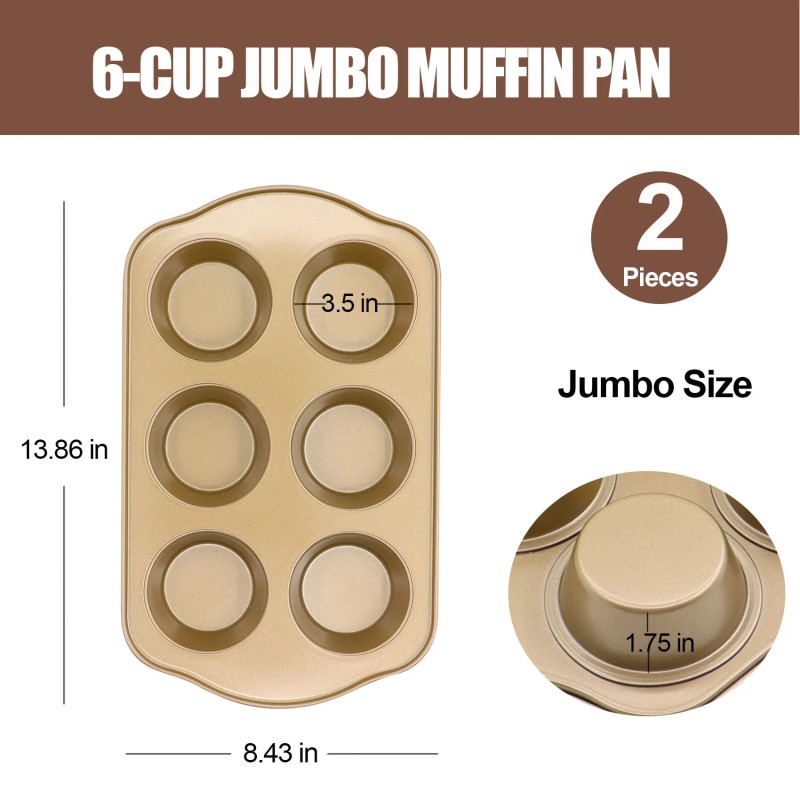 Nonstick Carbon Steel Jumbo Muffin Pans 6 Cup 2 Pack