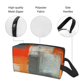 YUMQSEOS Travel Toiletry Bag,Large Makeup Bag,Portable Shaving Kit Bag, Orange Grey Abstract Art,Wash Bag for Travel, Gym, Camping