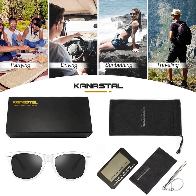 KANASTAL White Sunglasses Black Womens Polarised Square Sunglasses Mens Classic