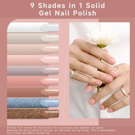 DUKASOU Solid Gel Nail Polish Set, 9 Colors Coral Sea Gel Polish Manicure Palette Set Nude Brown Glitter Pudding Tiny Solid Cream Nail Gel Polish for Salon DIY with Pro Nail Brush