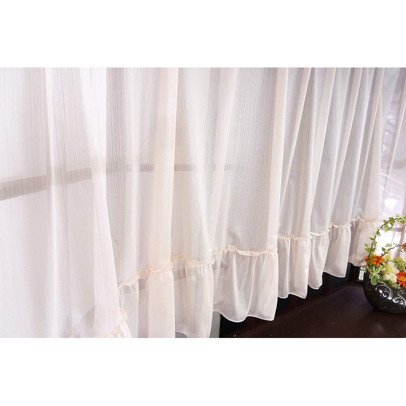 Straight lace curtain for bay window pinstripe pastel orange width