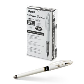 Pentel ENER-GEL Tradio Pearl Liquid Gel Pen, 0.5mm, Fine Line Capped, Needle Tip, Black Ink, Box of 12 (BLN115W-A)