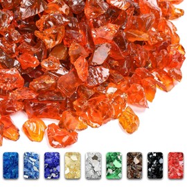 GRISUN Orange Red Fire Glass for Fire Pit - 1/2 Inch Tempered Glass Rocks for Natural or Propane Fireplace, Safe for Outdoors and Indoors Firepit Glass, 10 Pounds