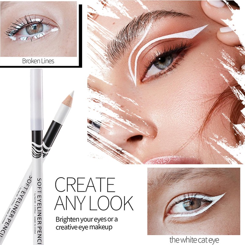 White Eyeliner Pencil Set, 6 Eye Liner Pencils With Sharpener,