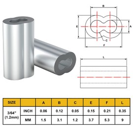 Sanuke 200PCS 3/64" Aluminum Crimping Loop Sleeve for 3/64" Diameter Wire Rope and Cable…