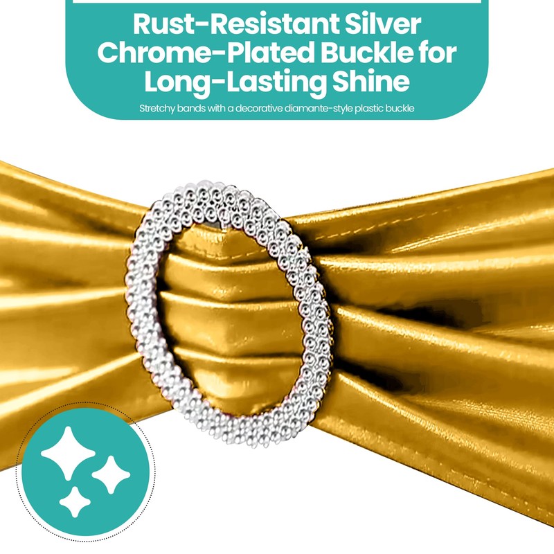 Trimming Shop Shiny Gold Spandex Chair Band with Slider Buckle,