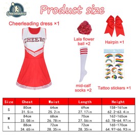 Cheerleader Costume Women for Adults, Cheerleading Outfit, Cheerleading Outfit, High School Musical Cheerleader Costume, Cheerleader Pompoms for Fancy Dress, Carnival, Party, Cosplay, Fancy Dress,