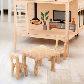 Dollhouse Miniature Table Chair Made of Resin Furniture Accessories for Fairy Garden Mini Simulation Decoration Outdoor Toy Craft Supplies Parts Christmas (One Pair of Chairs + One Square Table)