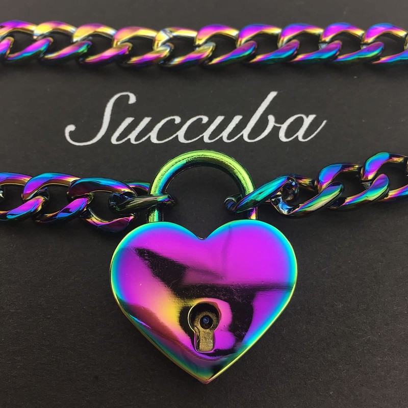 Succuba Padlock Necklace Chain Collar Choker with Two Keys and