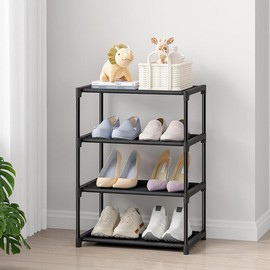 4-Tier Small Shoe Rack, Narrow Stackable Adult Shoe Storage Organizer Shelf for Closet Floor Entrance Bedroom, Space Saver Shoe Rack Organization. - Color: 4-Tier
