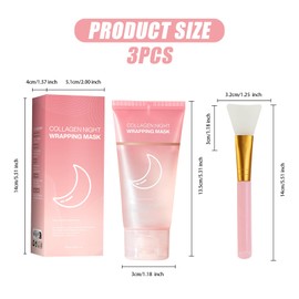 Collagen Night Wrapping Mask,Bio Hydrolyzed Collagen Overnight Peel Off Mask,Smooth and Tight Skin,Hydrates and Tightens Skin,Reduce Fine Lines & Dullness,Skin Care For All Skin Types(Brush Included)