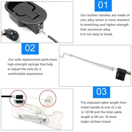 EMAGEREN Sofa Replacement Parts, Universal Recliner Handle with Cable Replacement Parts for Recliner Pull Alloy Release Handle Release Handle for Recliner Handle Replacement for Couch Sofa Pull Chair