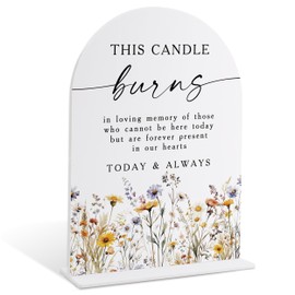 Memorial Table Sign for Wedding, Boho Floral This Candle Burns in Loving Memory Sign, Wedding Signage with Stand, Bridal Shower Table Centerpieces, Supplies for Engagement Reception and Event, 39