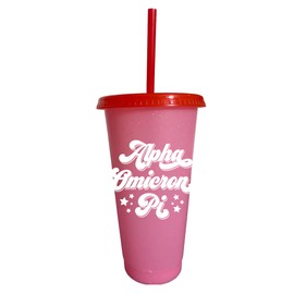 Sorority Shop Alpha Omicron Pi Glitter Color Changing Cups, 4-Pack Reusable Cups with Lids and Straws